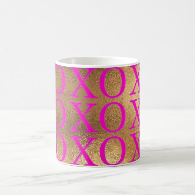 PixDezines XOXO Hot-Pink/Imitate Gold/Farbtöne Tasse (Mittel)