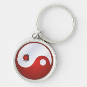 PixDezines Yin Yang/Weiß+Rot Schlüsselanhänger