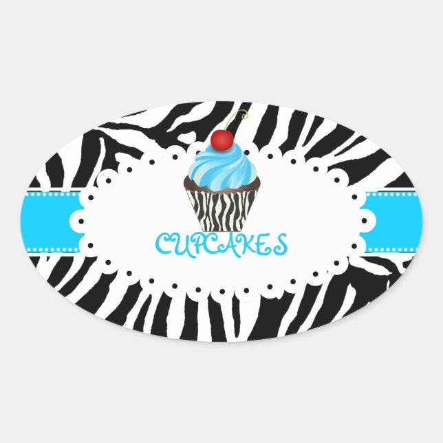 PixDezines zebra+cupcake/DIY-Farbband Ovaler Aufkleber (Vorderseite)