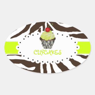 PixDezines zebra+cupcake/DIY Farbe Ovaler Aufkleber