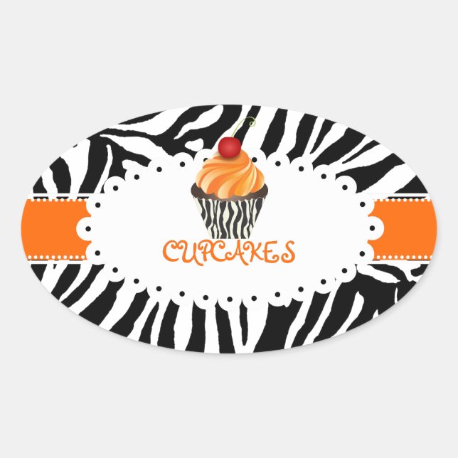 PixDezines zebra+cupcake/DIY Farbe Ovaler Aufkleber (Vorderseite)