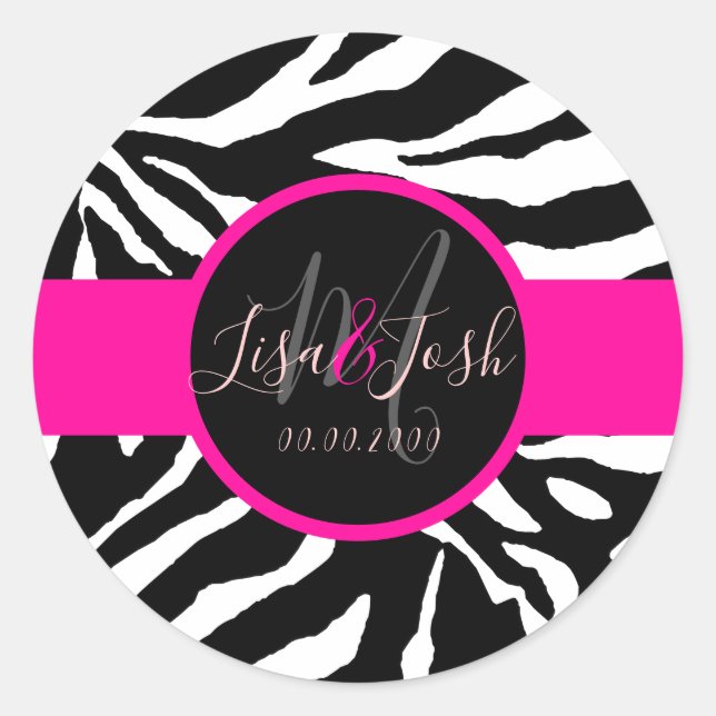 PixDezines Zebra, Monogramm-DIY-Farbe Runder Aufkleber (Vorderseite)