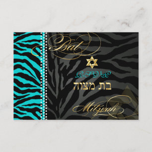 PixDezines Zebra RSVP Bat Mitzvah/DIY Farbe Aqua Karte