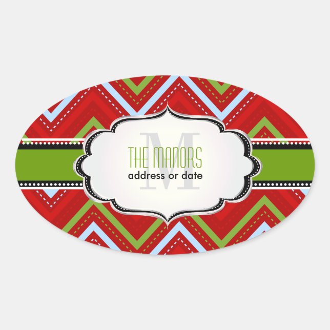 PixDezines Zickzack/Christmas/DIY-Farbtöne Ovaler Aufkleber (Vorderseite)