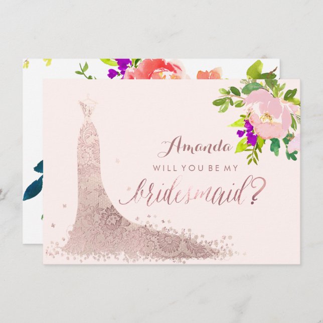 PixDezinesBridesmaid/Floral/Wasserfarbe/Frühjahr Einladung (Vorne/Hinten)
