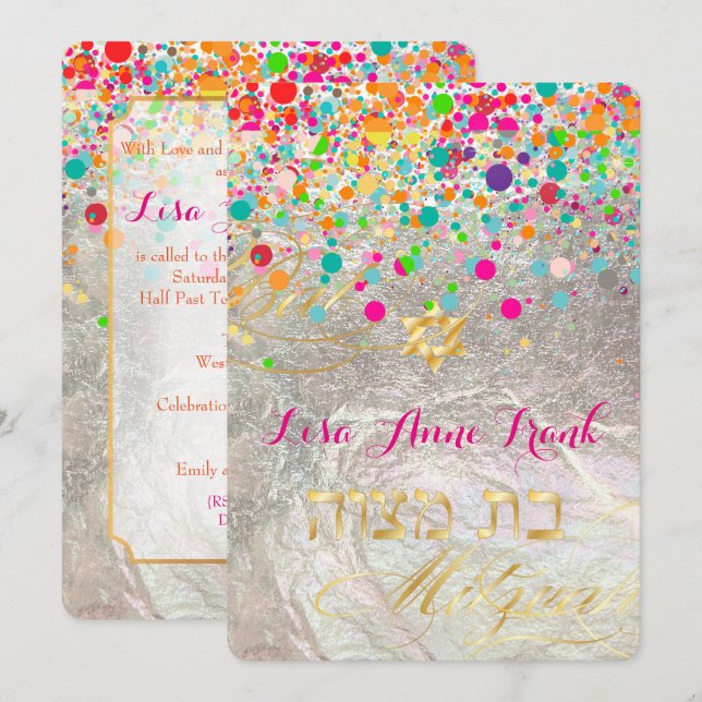 PixDezinesDazelblume/Regenbogen/Fledermausmitzvah Einladung (Vorne/Hinten)