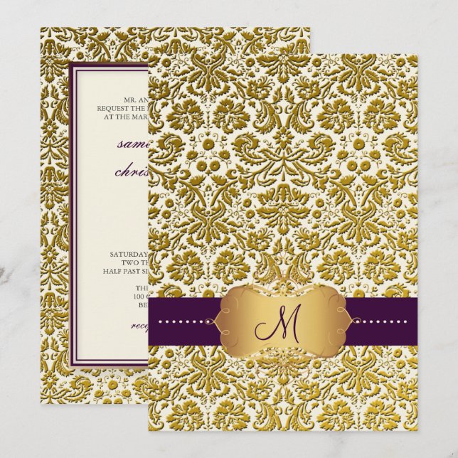 PixDezinesDesiree Damask/DIY Hintergrund Einladung (Vorne/Hinten)