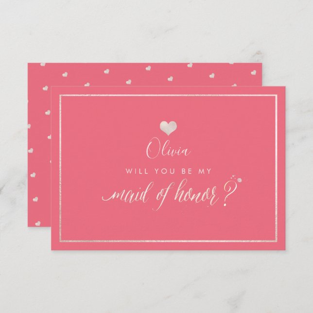 PixDezinesIridescent Blush+Coral, Trauzeugin Einladung (Vorne/Hinten)