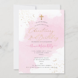 PixDezinesPink Aquarell Christening 2. Geburtstag Einladung