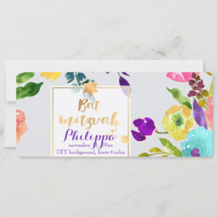 PixDezinesWasserfarbe/Blüte/Bat Mitzvah Einladung