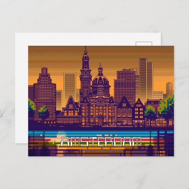 Pixel 2D Game Art Amsterdam Postkarte (Vorne/Hinten)