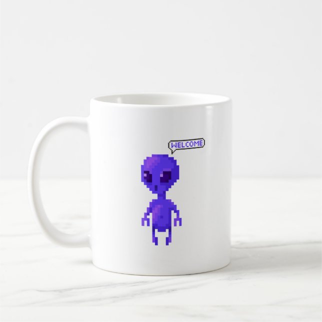 Pixel Alien Willkommen Gamer Kaffeetasse (Links)