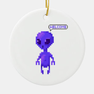 Pixel Alien Willkommen Gaming Keramik Ornament