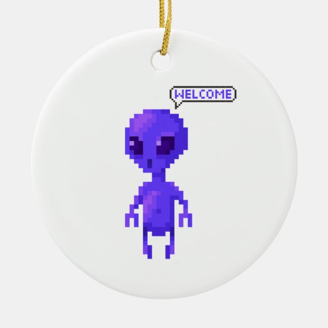 Pixel Alien Willkommen Gaming Keramik Ornament (Vorne)