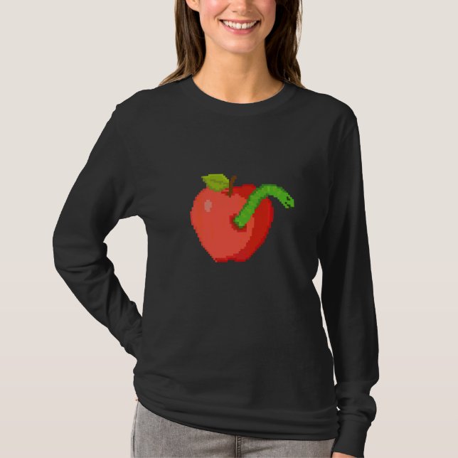 Pixel Apfel mit Wurm drin T-Shirt (Vorderseite)