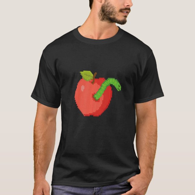 Pixel Apple mit Wurm im Inneren T-Shirt (Vorderseite)