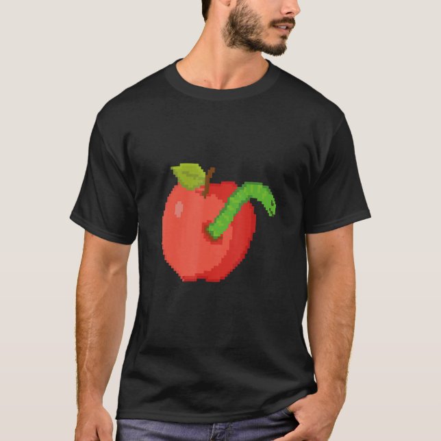 Pixel Apple mit Wurm im Inneren T-Shirt (Vorderseite)