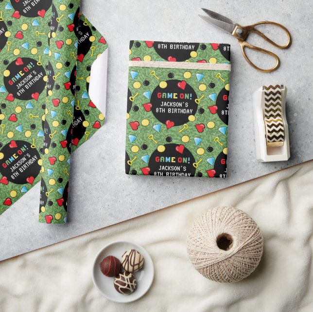 Pixel-Arcade-Game-Level-Up-Kindergeburtstag Geschenkpapier (Kunsthandwerk)