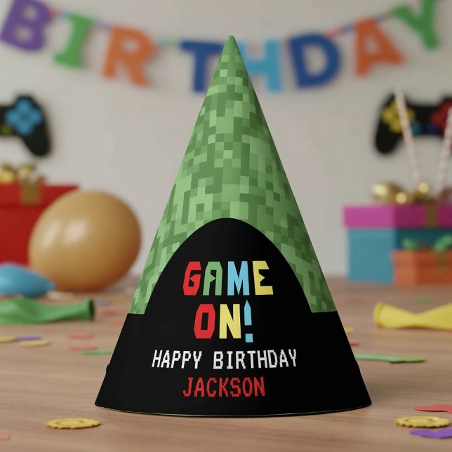 Pixel-Arcade-Game-Level-Up-Kindergeburtstag Partyhütchen (Von Creator hochgeladen)