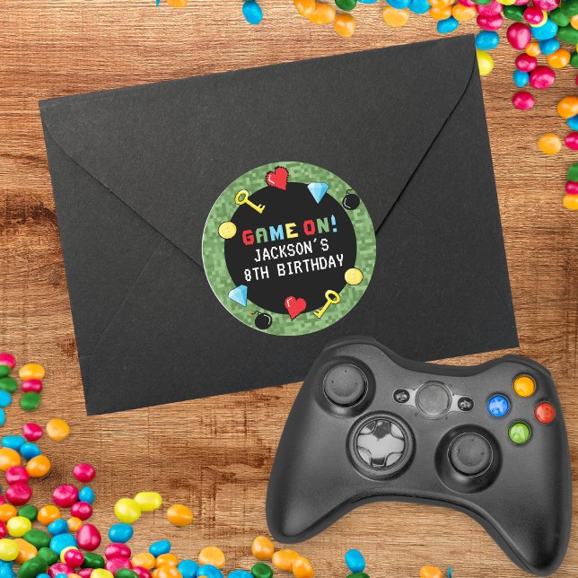 Pixel-Arcade-Game-Level-Up-Kindergeburtstag Runder Aufkleber (Von Creator hochgeladen)