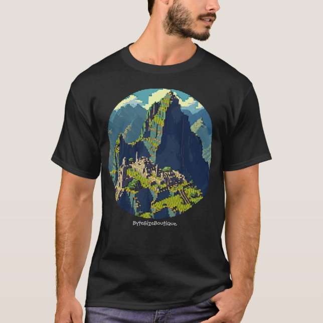 Pixel Art, Ansicht von Machu Picchu, benutzerdefin T-Shirt (Vorderseite)