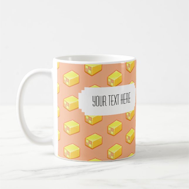 Pixel Art Battenberg Cake Muster mit Label Kaffeetasse (Links)