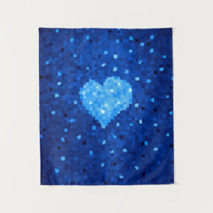 Pixel Art Blue Heart Retro Gamer Liebe Wandteppich