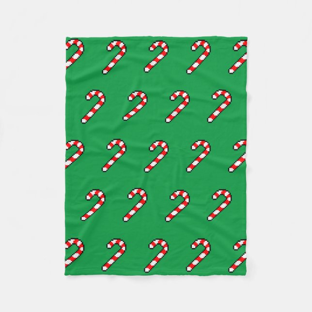 Pixel Art CANDY CANE Pattern - Schwarze Kontur Fleecedecke (Vorderseite)