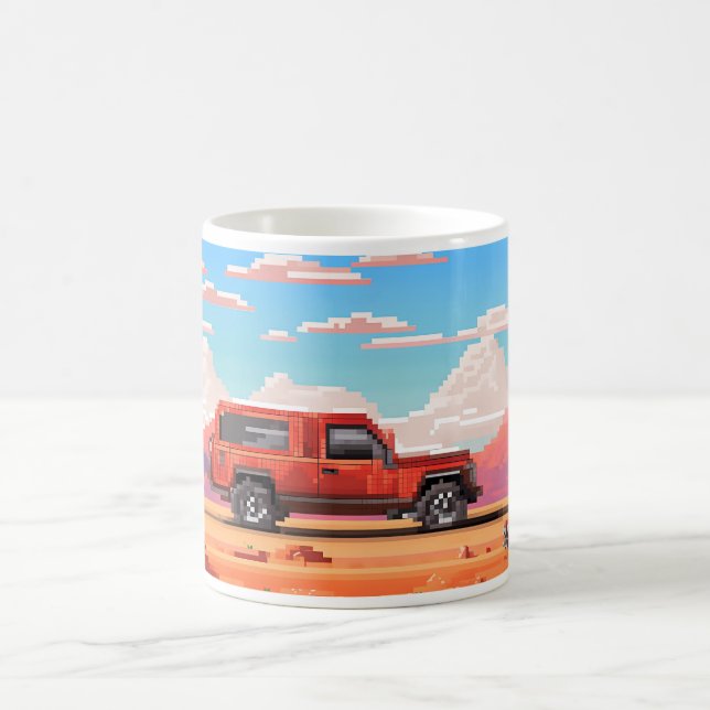 Pixel Art Car in der Wüste Kaffeetasse (Mittel)