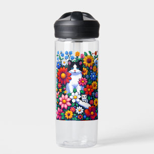Pixel Art Cat, Kitten und Blume Personalisiert Trinkflasche