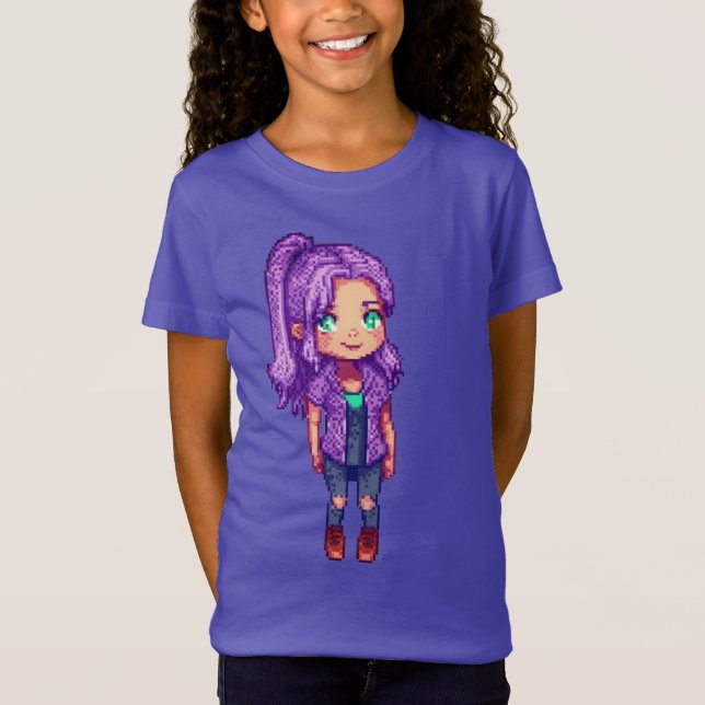 Pixel Art Character Lila Hair T-Shirt (Vorderseite)