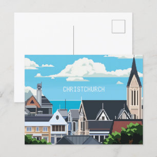Pixel Art Christchurch Neuseeland Postkarte