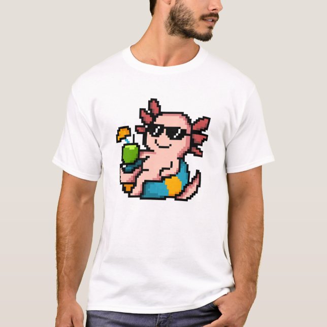 Pixel Art Cool Axolotl Chilling T-Shirt (Vorderseite)