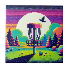 Pixel Art Disk Golf Course Fliese