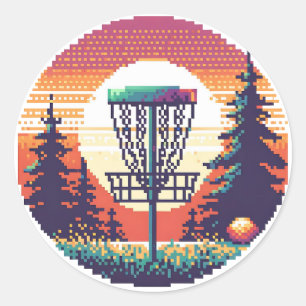 Pixel Art Disk Golf Course Runder Aufkleber
