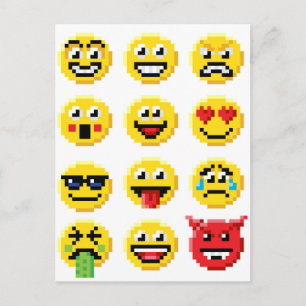 Pixel Art Emoji Emoticon Set Postkarte
