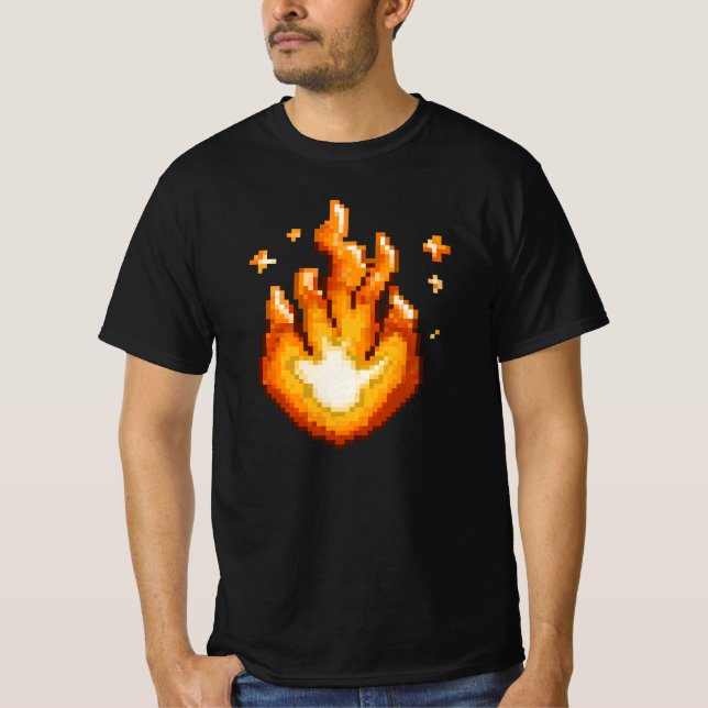 Pixel Art Fire Flame Graphic T-Shirt (Vorderseite)