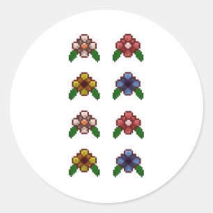 Pixel Art Floral Muster (blassrosa Aufkleber) Runder Aufkleber
