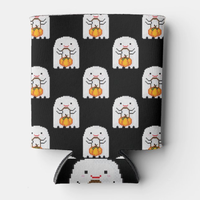 Pixel Art Ghost: Halloween-Muster Dosenkühler (Vorderseite)