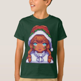 Pixel Art Girl mit Weihnachtsmannmütze T-Shirt