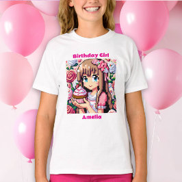 Pixel Art Girl's Pink Birthday Girl Personalisiert T-Shirt