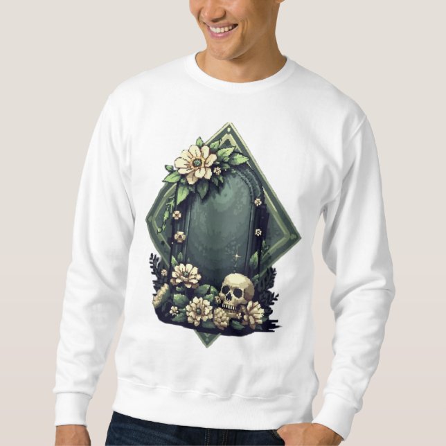 Pixel Art Graph mit Blumen und Schädel Sweatshirt (Vorderseite)