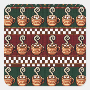 Pixel Art Heiße Schokolade Weihnachtsmuster Quadratischer Aufkleber