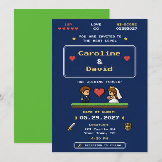 Pixel-Art-Hochzeit im Stil alter Videospiele Einladung