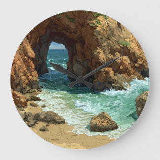 Pixel-Art-Höhle am Strand Uhr