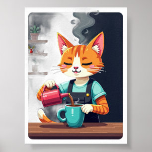 Pixel Art Kaffeeabhängiger Sticker Müder Barista K Poster