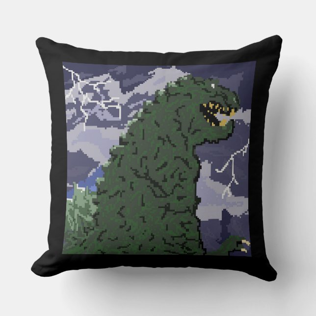 Pixel Art Kaiju Throw Pillow Kissen (Vorderseite)