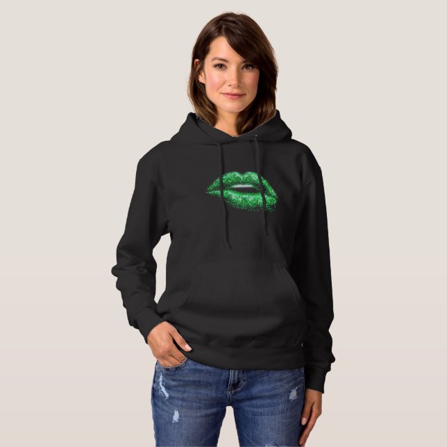 Pixel-Art-Lippen Grüner Glow 3D Pixel Hoodie (Vorne ganz)