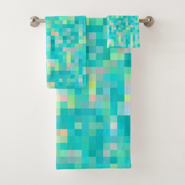 Pixel Art Multicolor Muster Badhandtuch Set (Insitu)