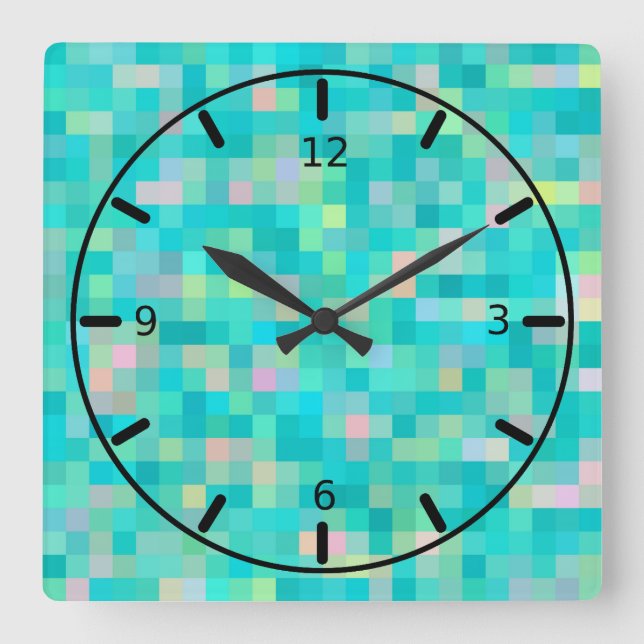 Pixel Art Multicolor Muster Quadratische Wanduhr (Vorderseite)